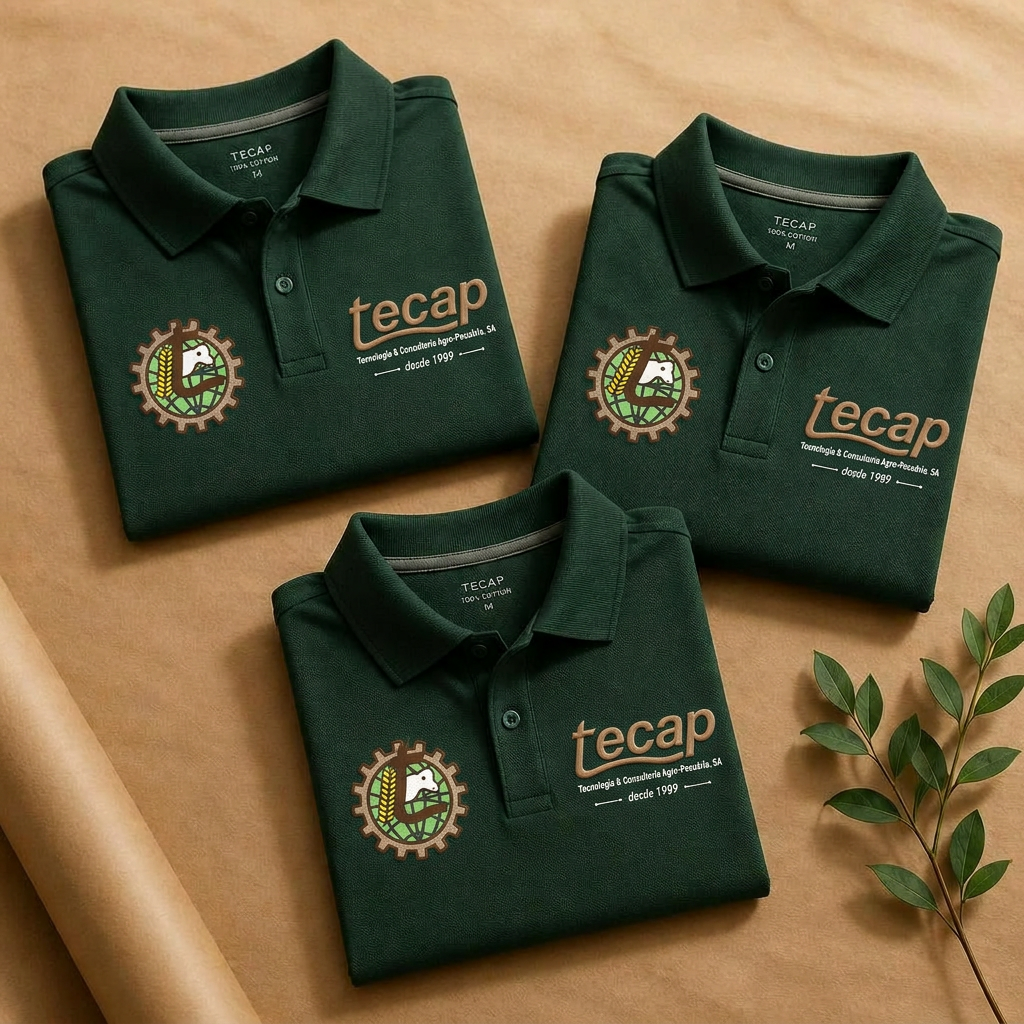 Equipa TECAP com camisetes polo verdes e crachá